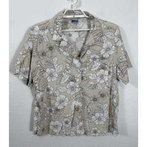 Classic Elements Woman Hawaiian‎ Shirt Size 22W Beige Floral Short Sleeve